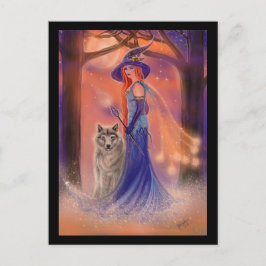 Halloween witch and wolf card by Renee Lavoie Postkarte
