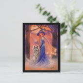 Halloween witch and wolf card by Renee Lavoie Postkarte (Stehend Vorderseite)