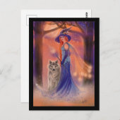 Halloween witch and wolf card by Renee Lavoie Postkarte (Vorne/Hinten)