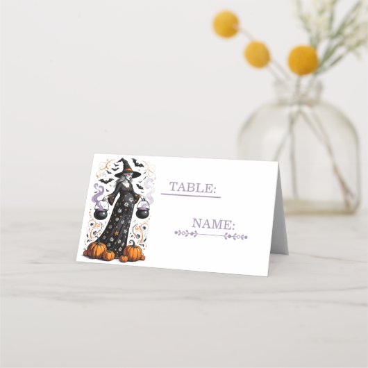 Halloween Witch Baby Shower - Twins Are Brewing Platzkarte (Vorderseite)