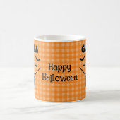 Halloween Witch & Bats Orange Plaid Custom Name Kaffeetasse (Mittel)
