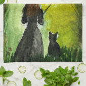 Halloween Witch Black Cat Woman Spells Geschirrtuch (Gefaltet)