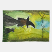 Halloween Witch Black Cat Woman Spells Geschirrtuch (Horizontal)