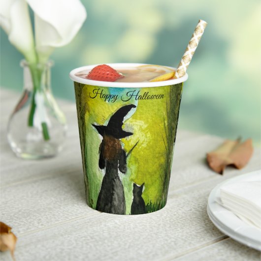 Halloween Witch Black Cat Woman Spells Pappbecher (In Situ)