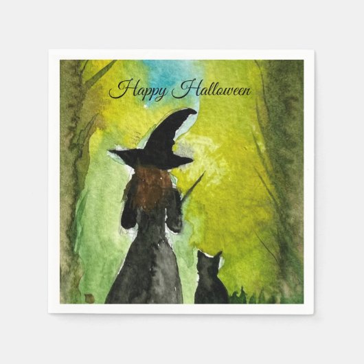 Halloween Witch Black Cat Woman Spells Serviette (Vorderseite)