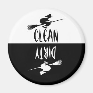 Halloween Witch Broomstick Clean Dirty Dishwasher Magnet