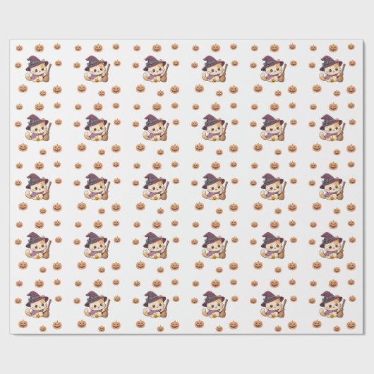 Halloween Witch Cat Pumpkin Pattern Geschenkpapier (Flach)