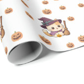 Halloween Witch Cat Pumpkin Pattern Geschenkpapier (Rolleneckpunkt)