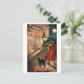 Halloween Witch, Cat Staring in Window Postkarte (Stehend Vorderseite)