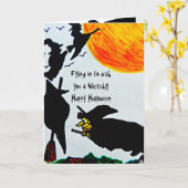 HALLOWEEN WITCH FLIEGT NICHT AUS DEM HANDLE KARTE (Gelbe Blume)