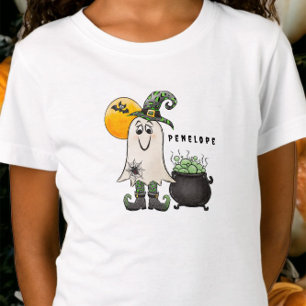 Halloween Witch Ghost Cauldron Name T-Shirt