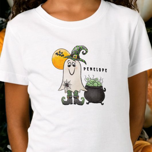 Halloween Witch Ghost Cauldron Name T-Shirt