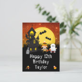 Halloween Witch Ghost Orange Happy Birthday Postkarte (Stehend Vorderseite)