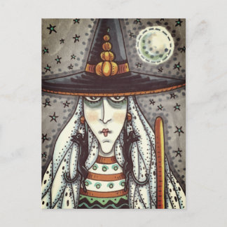 HALLOWEEN WITCH, GHOSTS, SCHWARZE KATZERRINDER POSTKARTE
