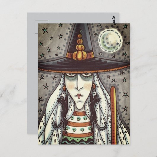 HALLOWEEN WITCH, GHOSTS, SCHWARZE KATZERRINDER POSTKARTE (Vorne/Hinten)
