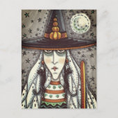HALLOWEEN WITCH, GHOSTS, SCHWARZE KATZERRINDER POSTKARTE (Vorderseite)