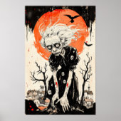 Halloween Witch Ghoul Woodblock Style Poster (Vorne)