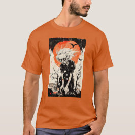 Halloween Witch Ghoul Woodblock Style T-Shirt