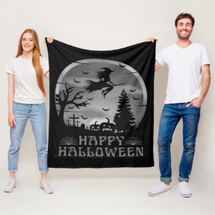 HALLOWEEN WITCH GRAVEYARD SCHWARZ UND WEISS FLEECEDECKE