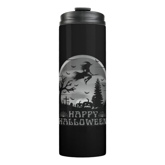 HALLOWEEN WITCH GRAVEYARD SCHWARZ UND WEISS THERMOSBECHER (Vorderseite)