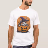 Halloween Witch Hat Cat in Pumpkin Spooky Season T-Shirt (Vorderseite)