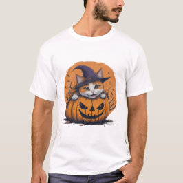 Halloween Witch Hat Cat in Pumpkin Spooky Season T-Shirt
