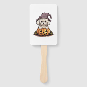 Halloween Witch Hat Pumpkin Dog Maltese Fächer