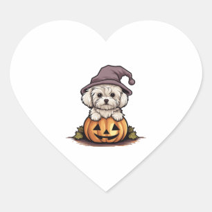 Halloween Witch Hat Pumpkin Dog Maltese Herz-Aufkleber