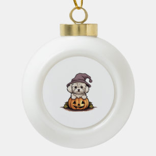 Halloween Witch Hat Pumpkin Dog Maltese Keramik Kugel-Ornament