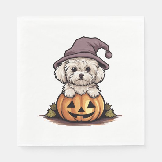 Halloween Witch Hat Pumpkin Dog Maltese Serviette (Vorderseite)