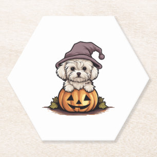 Halloween Witch Hat Pumpkin Dog Maltese Untersetzer