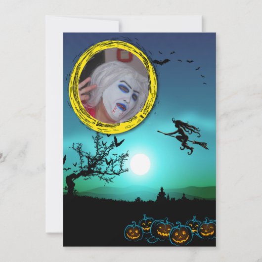 Halloween Witch, Jack o' Lanterns, Foto von Frame Einladung (Vorderseite)