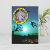 Halloween Witch, Jack o' Lanterns, Foto von Frame Einladung (Stehend Vorderseite)