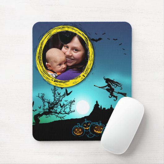 Halloween Witch, Jack o' Lanterns, Foto von Frame Mousepad (Mit Mouse)
