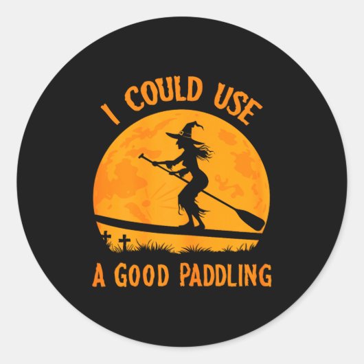 Halloween Witch Paddleboarder Sup Standup Paddling Runder Aufkleber (Vorderseite)