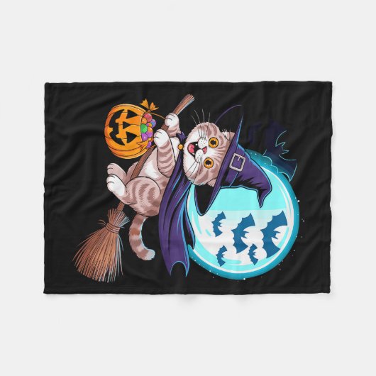 Halloween Witch Scottish Fold Moon Coupari  Fleecedecke (Vorderseite (Horizontal))