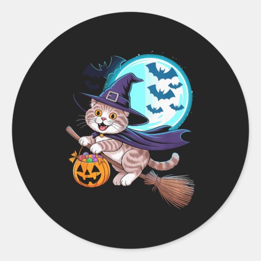 Halloween Witch Scottish Fold Moon Coupari Runder Aufkleber (Vorderseite)