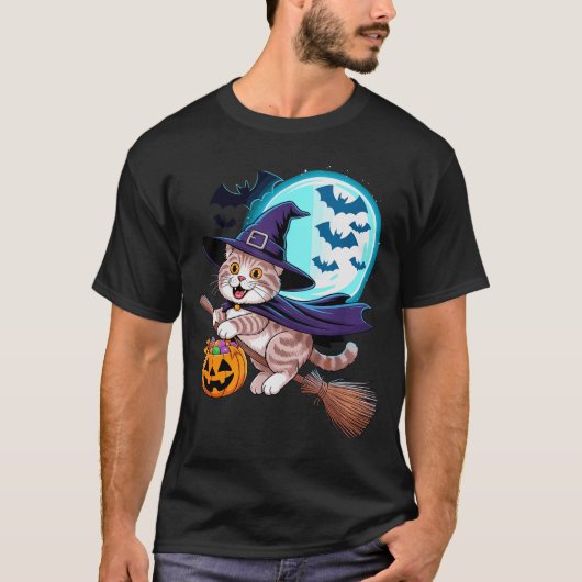 Halloween Witch Scottish Fold Moon Coupari  T-Shirt (Vorderseite)