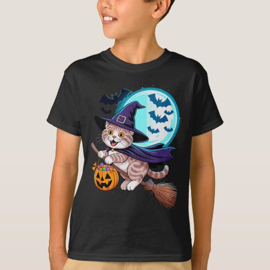 Halloween Witch Scottish Fold Moon Coupari T-Shirt (Vorderseite)