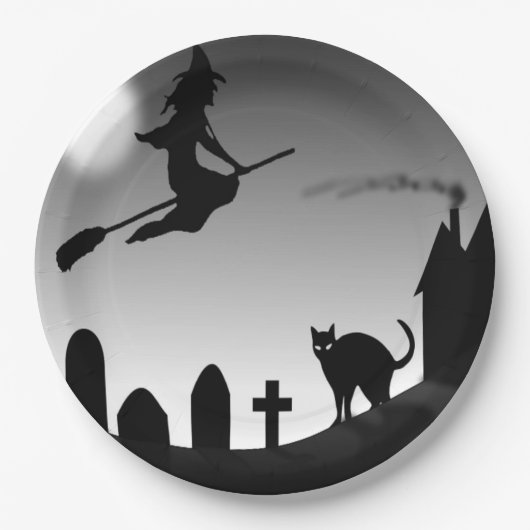 HALLOWEEN WITCH SILHOUETTE PAPPTELLER (Vorderseite)
