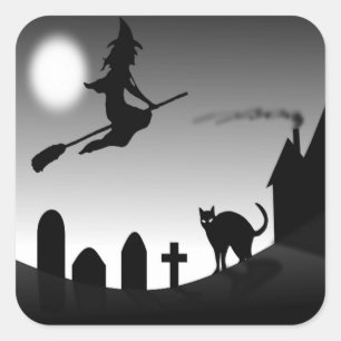 HALLOWEEN WITCH SILHOUETTE QUADRATISCHER AUFKLEBER