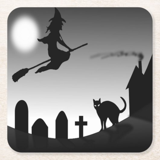 HALLOWEEN WITCH SILHOUETTE RECHTECKIGER PAPPUNTERSETZER (Vorderseite)