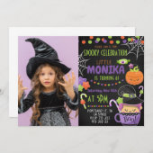 Halloween Witch Spooky Foto Kindergeburtstag Einladung (Vorne/Hinten)
