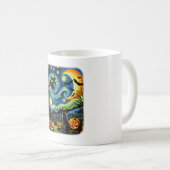 Halloween Witch Van Gogh Starry Night Black Cat Pu Kaffeetasse (VorderseiteRechts)