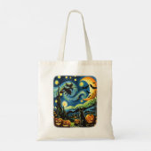 Halloween Witch Van Gogh Starry Night Black Cat Pu Tragetasche (Rückseite)