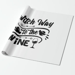 Halloween Witch Way To The Wine Birthday Geschenkpapier