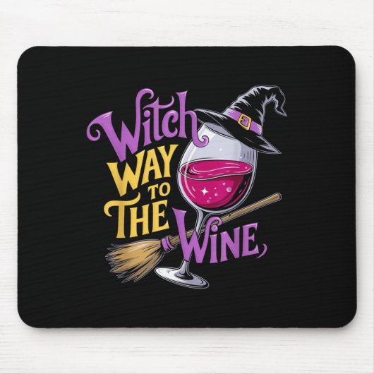 Halloween Witch Way To The Wine Funny Witch Wine L Mousepad (Vorne)