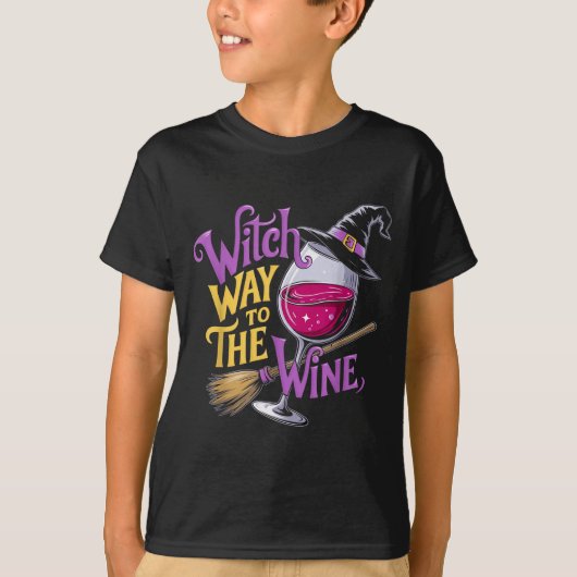 Halloween Witch Way To The Wine Funny Witch Wine L T-Shirt (Vorderseite)