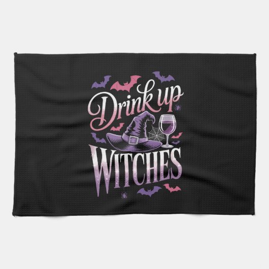 Halloween Witch Wine � Drink Up Geschirrtuch (Horizontal)