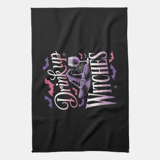 Halloween Witch Wine � Drink Up Geschirrtuch (Vertikal)